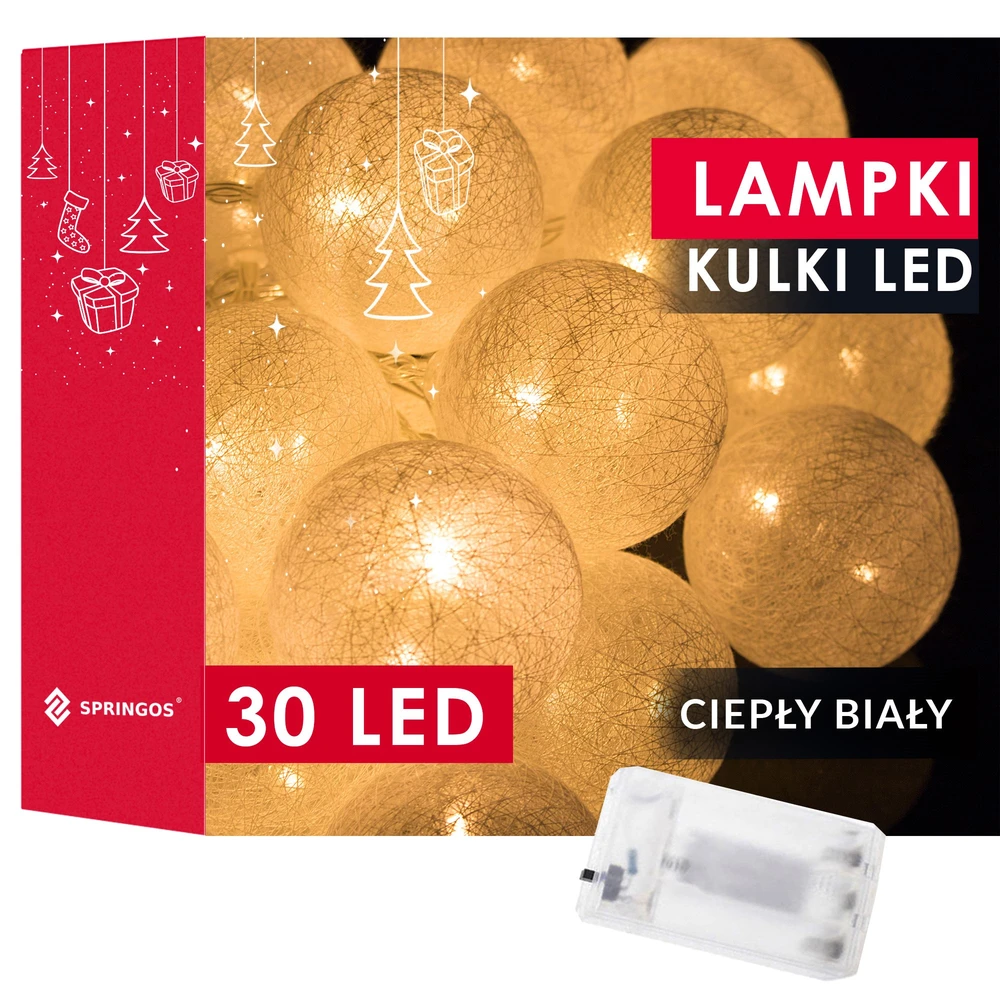 Springos Dekoratyvinė šviesų girlianda 30 LED, šilta balta spalva, 6,1 m