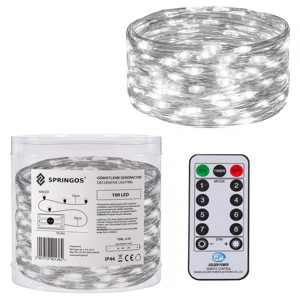 Springos Kalėdinės lemputės su šaltai balta šviesa, 100 LED, 9,9 m