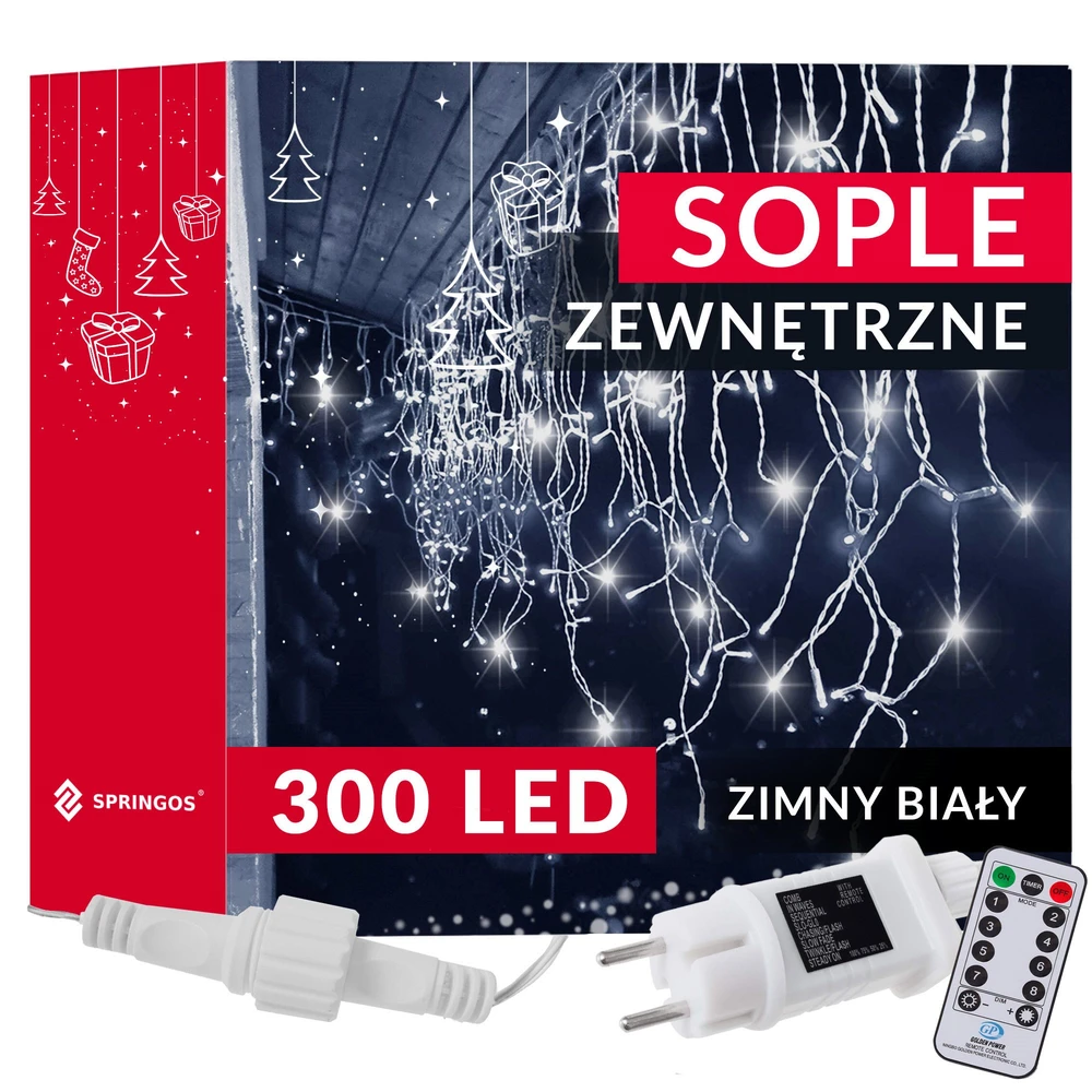 Springos Kalėdinė girlianda šaltai balta 300 LED