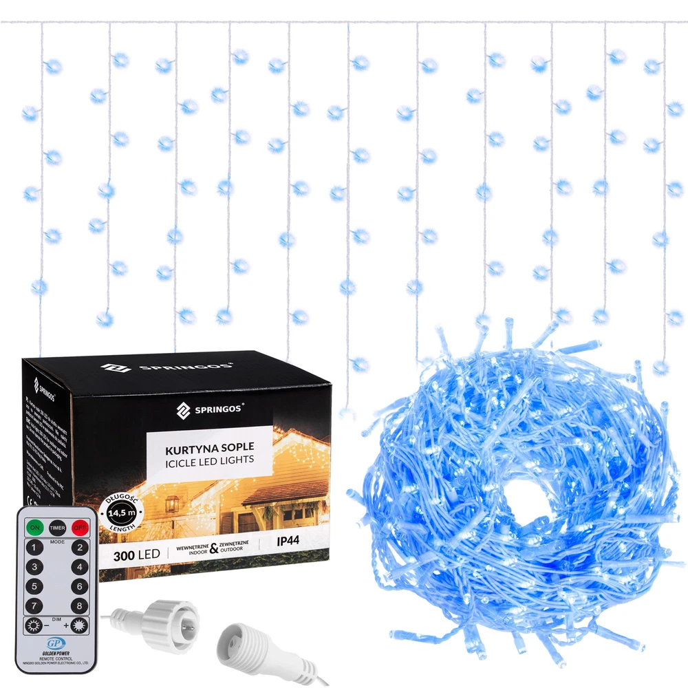 Springos Girlianda varvekliai su nuotolinio valdymo pultu, 300 LED, mėlyna