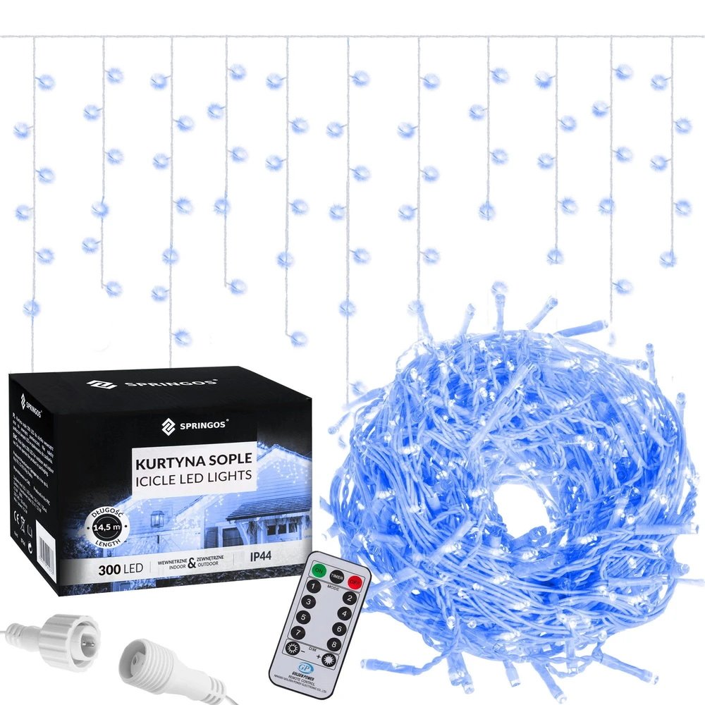 Springos Girlianda varvekliai su nuotolinio valdymo pultu, 300 LED, mėlyna