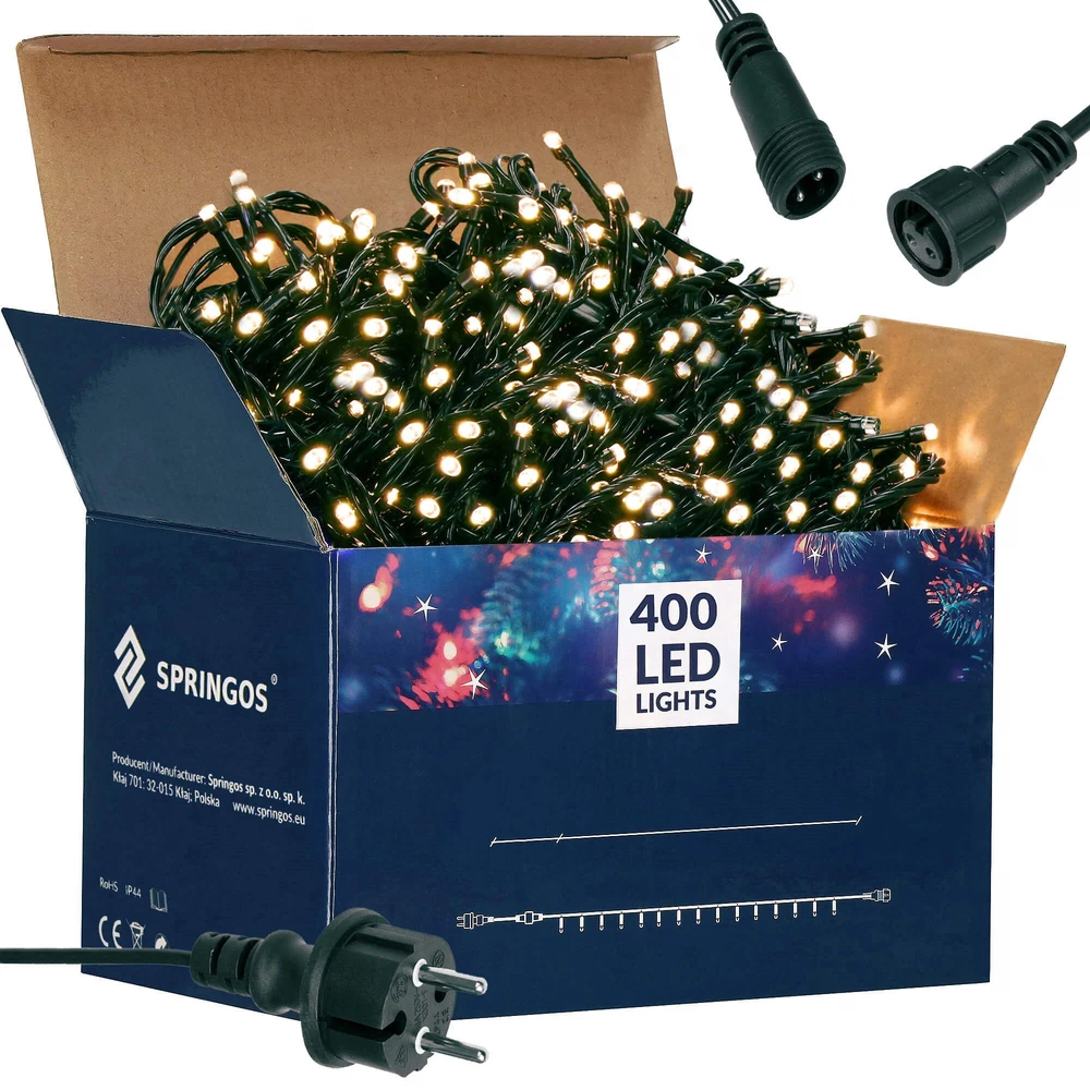 Kalėdinės lemputės Springos 400 LED, šilta balta, IP44