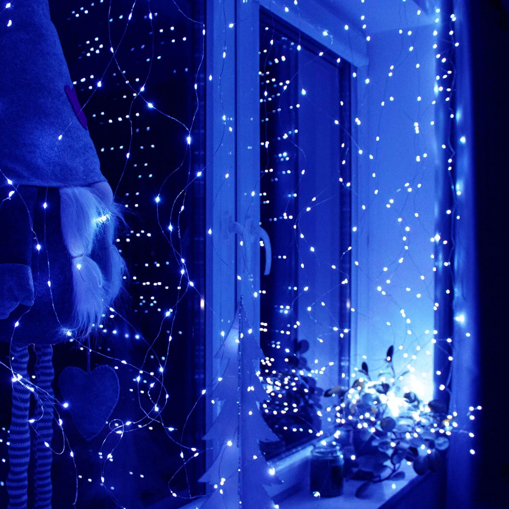 Springos LED Užuolaidėlė 300 mėlynų lempučių 3x3 m su nuotolinio valdymo pultu