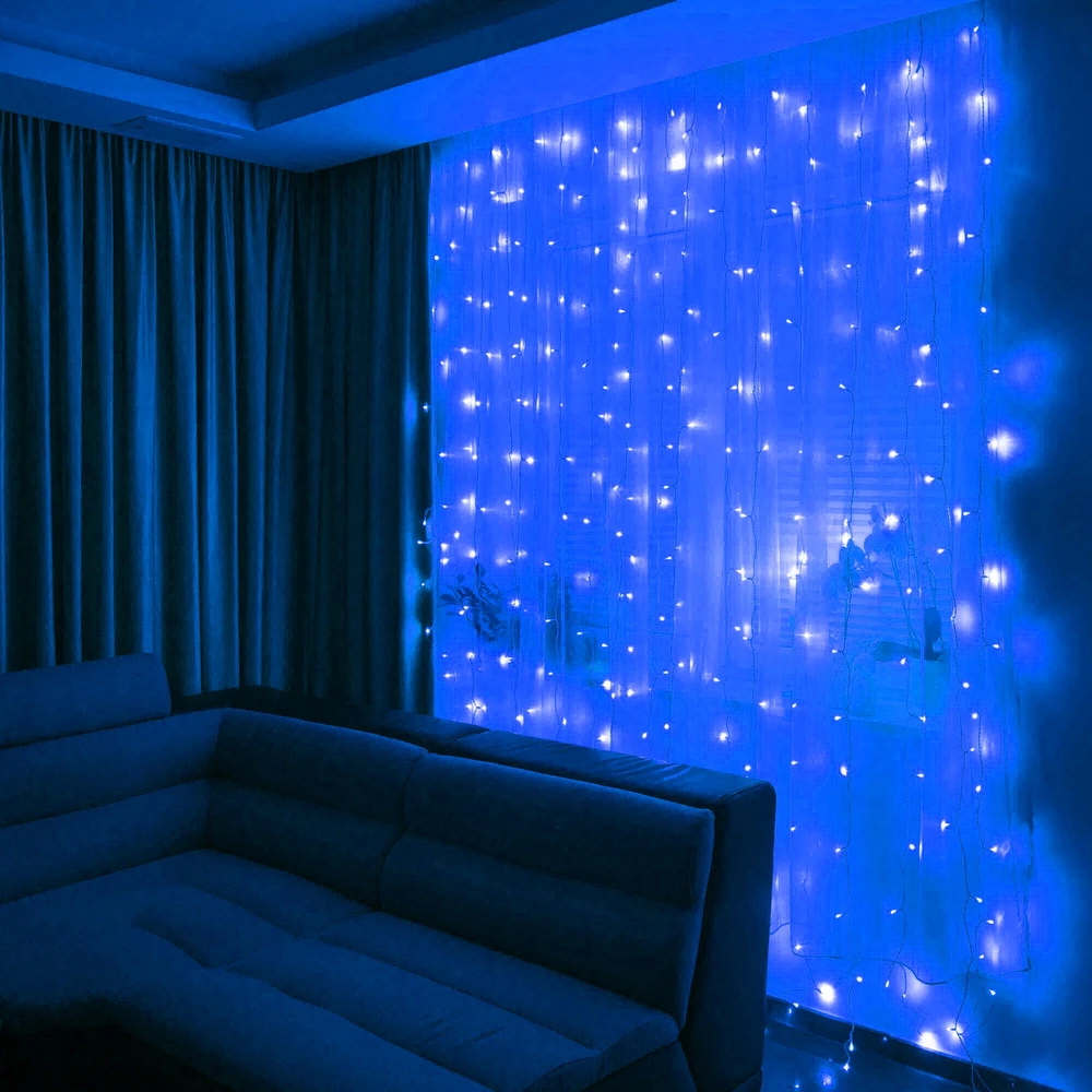 Springos LED Užuolaidėlė 300 mėlynų lempučių 3x3 m su nuotolinio valdymo pultu