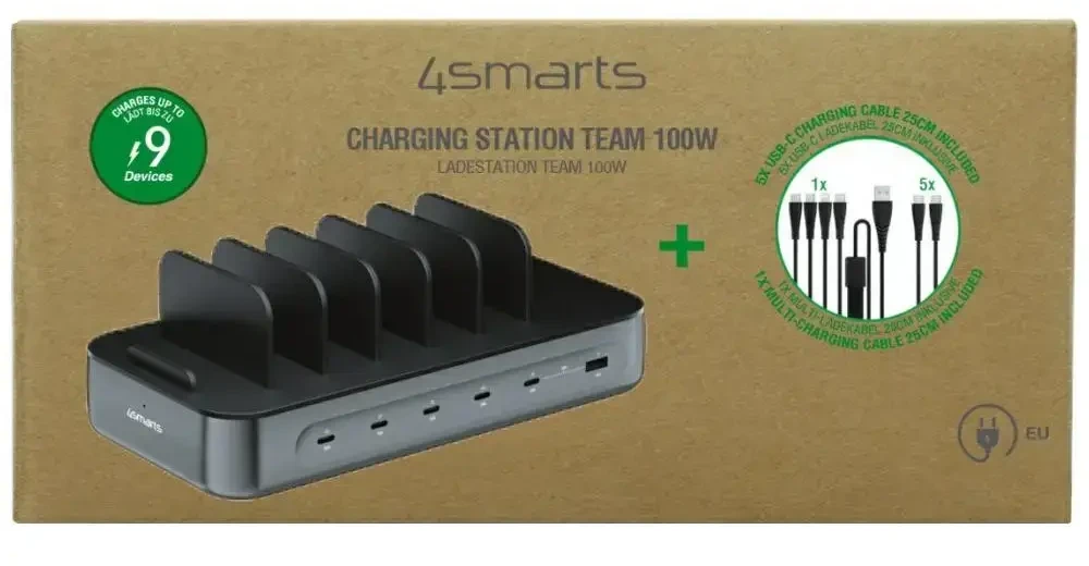 Įkrovimo stotelė 4smarts Team 100W su laidų komplektu juodos spalvos