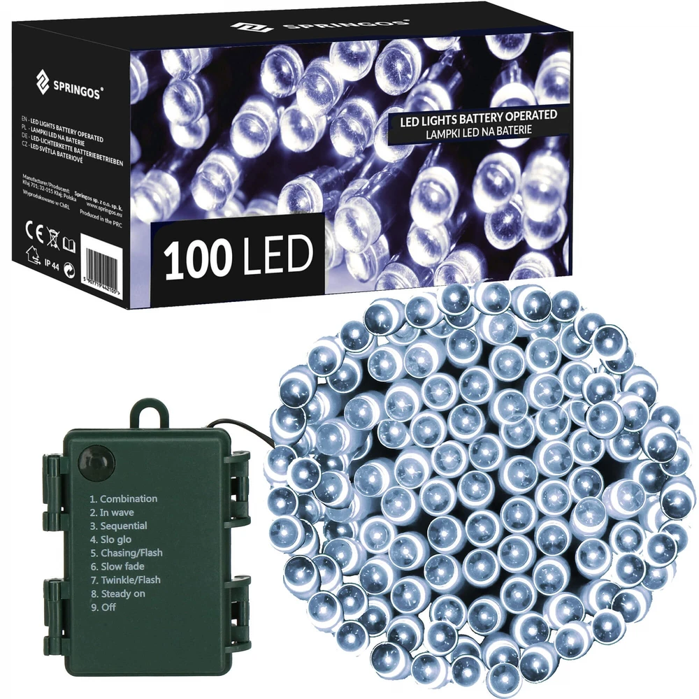 Springos LED girlianda 100 LED, šalta balta, 10,5 m, IP44