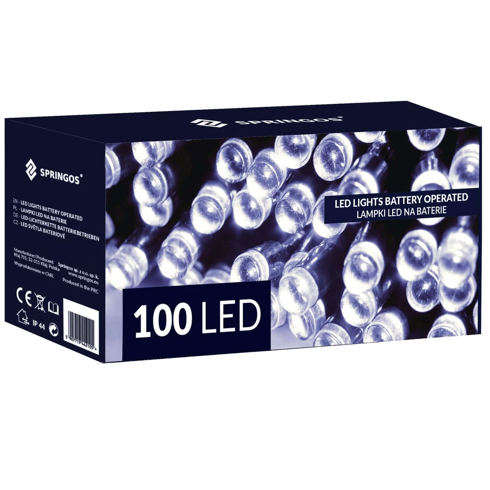 Springos LED girlianda 100 LED, šalta balta, 10,5 m, IP44