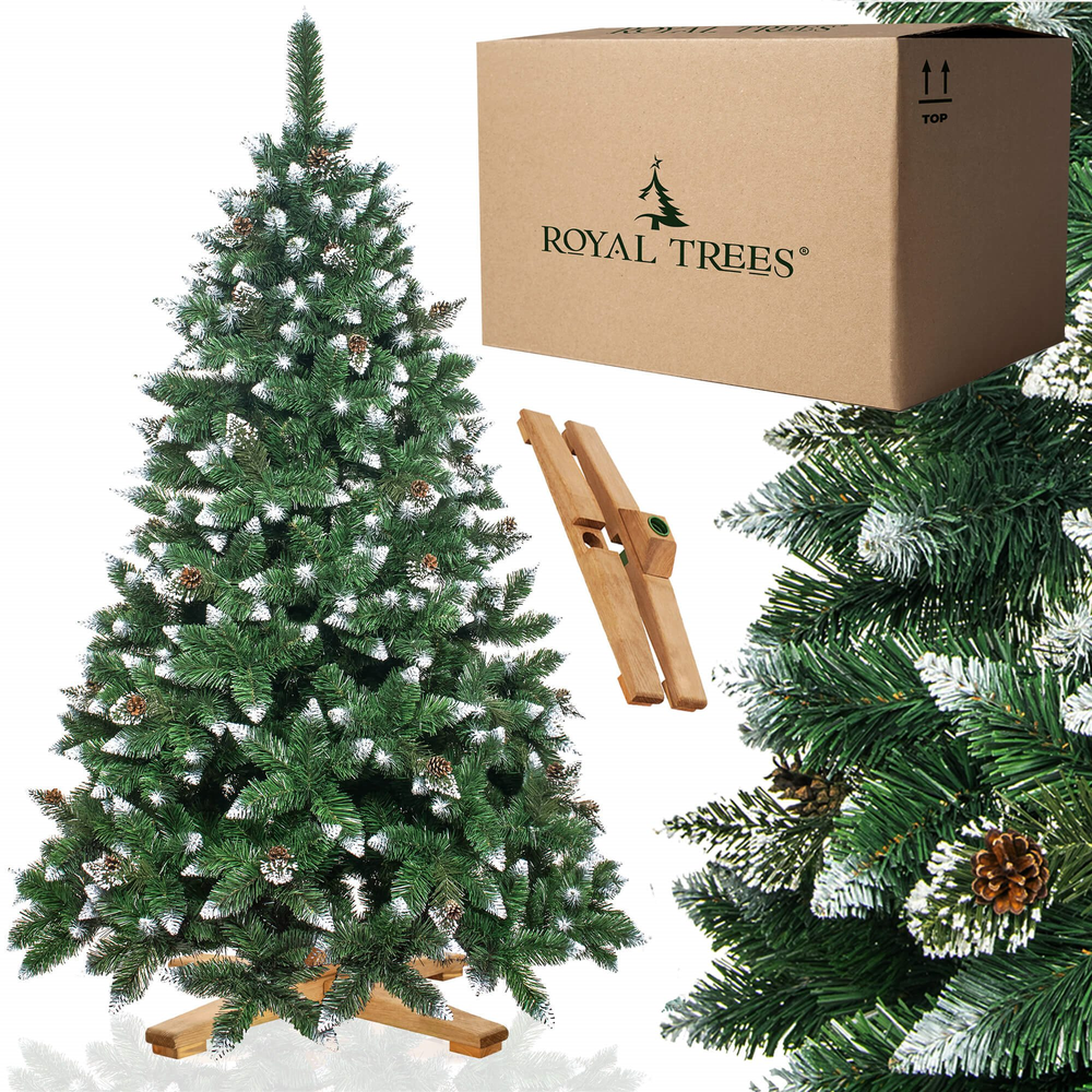 Springos CT0191 Dirbtinė Kalėdų eglutė 220 cm Premium Royal Trees, snieguota deimantinė pušis su kūgiais