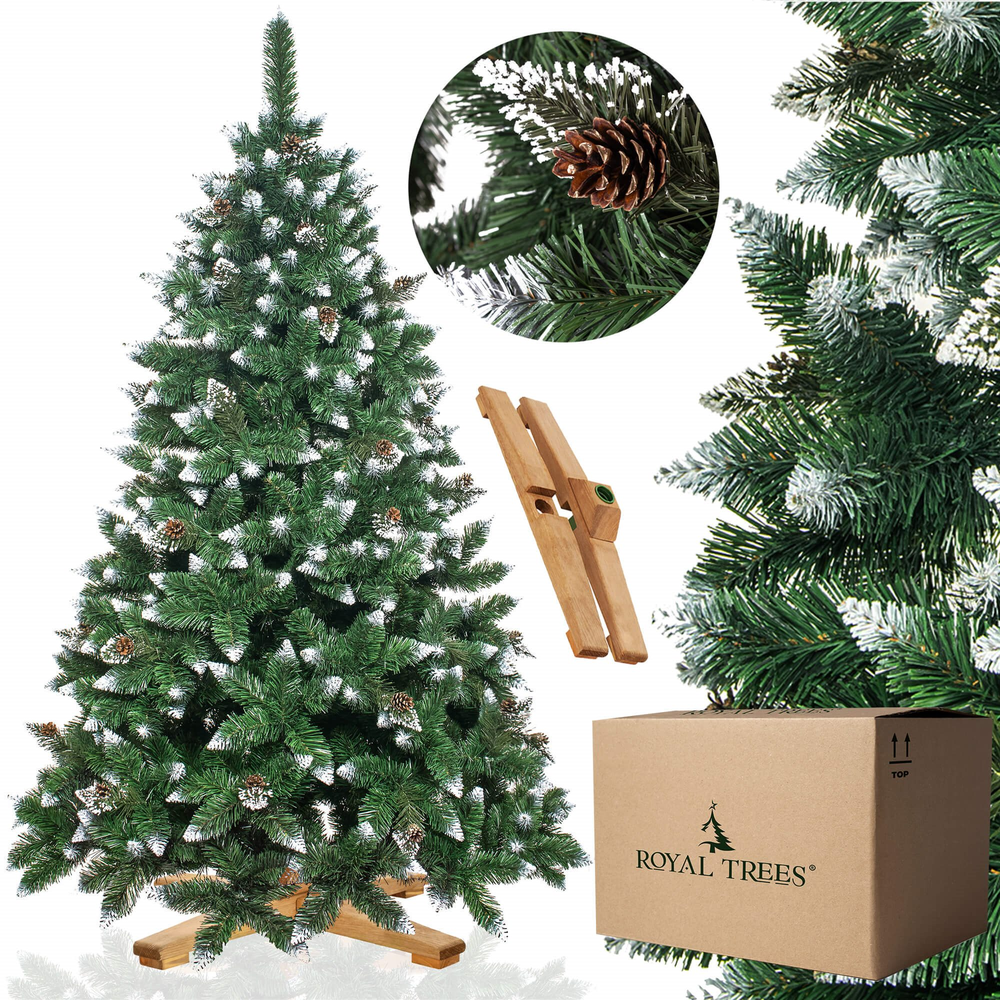 Springos CT0191 Dirbtinė Kalėdų eglutė 220 cm Premium Royal Trees, snieguota deimantinė pušis su kūgiais