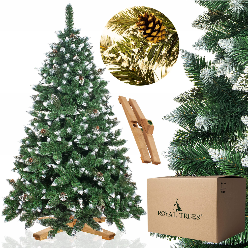 Springos CT0191 Dirbtinė Kalėdų eglutė 220 cm Premium Royal Trees, snieguota deimantinė pušis su kūgiais