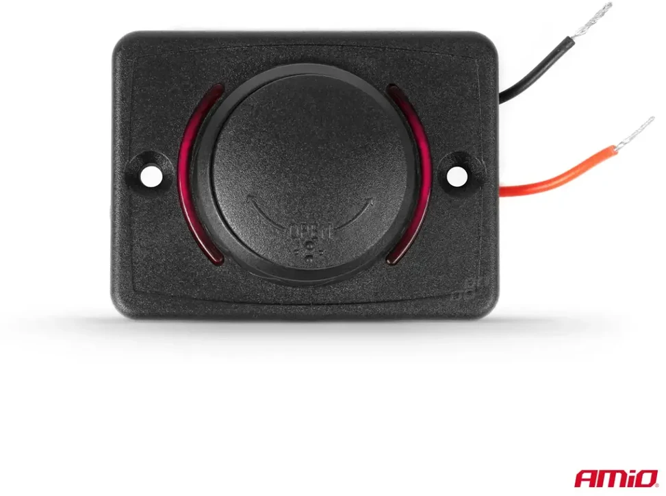 Kvadratinis atsparus vandeniui telefono įkroviklis su raudonu LED apšvietimu, 2xUSB 12/24V AMIO-04230