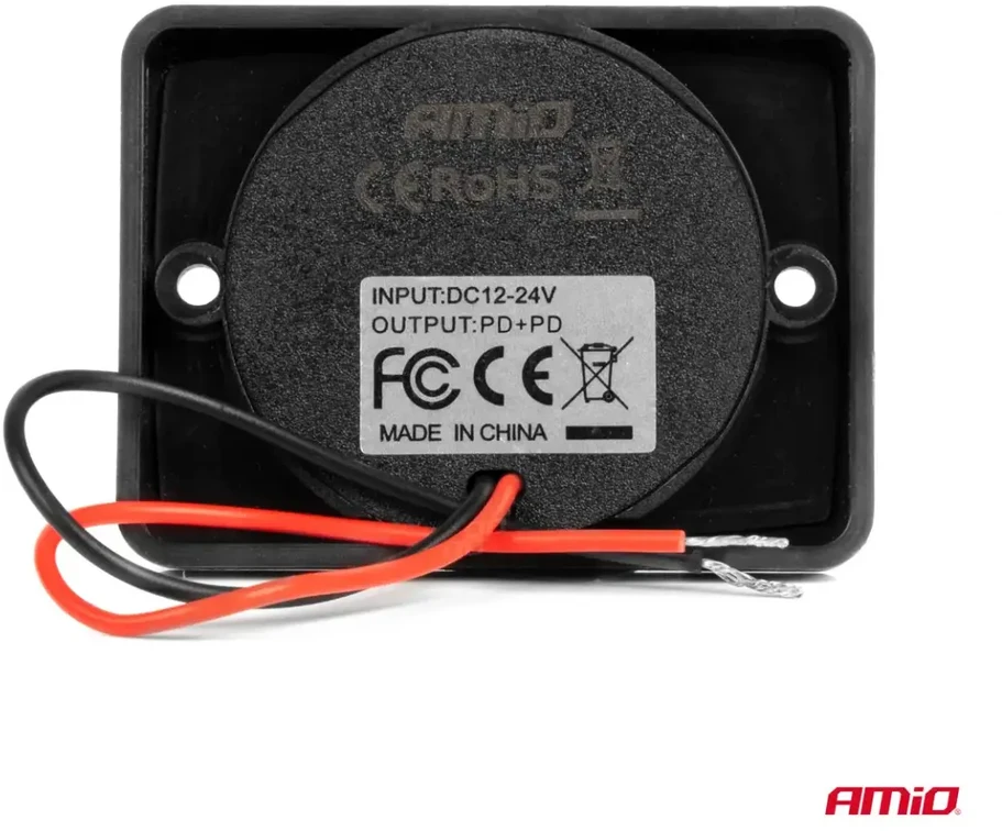 Kvadratinis atsparus vandeniui telefono įkroviklis su raudonu LED apšvietimu, 2x USB-C, 12/24V – AMIO-04232