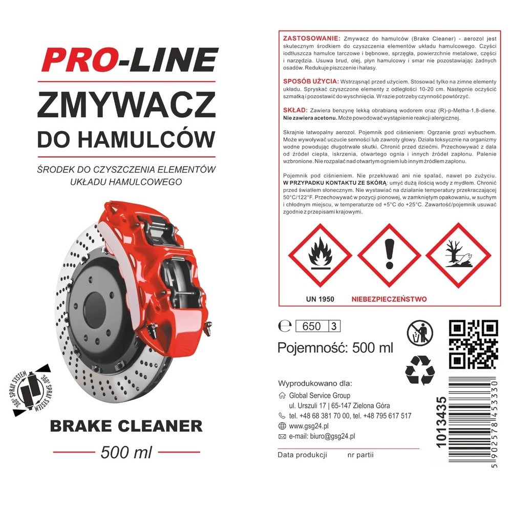 Stabdžių ir stabdžių sistemos valiklis PRO-LINE purškalas 500 ml