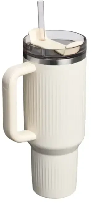 Stanley Thermos mug with straw The Quencher H2.0 Fluted Tumbler 1.18L in glossy cream color