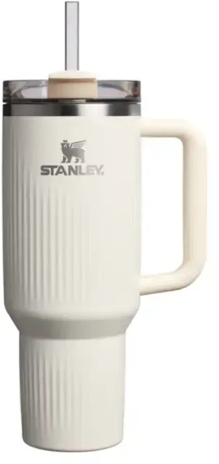 Stanley Thermos mug with straw The Quencher H2.0 Fluted Tumbler 1.18L in glossy cream color