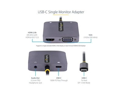Adapteris AV StarTech (122-USBC-HDMI-4K-VGA)