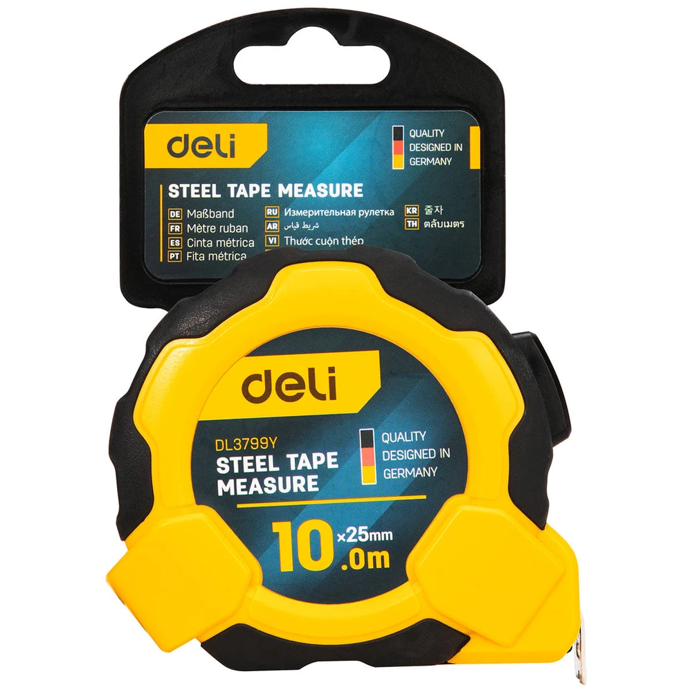 Deli Tools matavimo juosta EDL3799Y, 10m / 25mm geltona