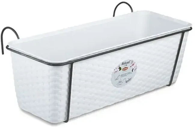 Stefanplast gėlių dėžutė balkonams su metaliniu laikikliu Natural 50x18x16cm baltas
