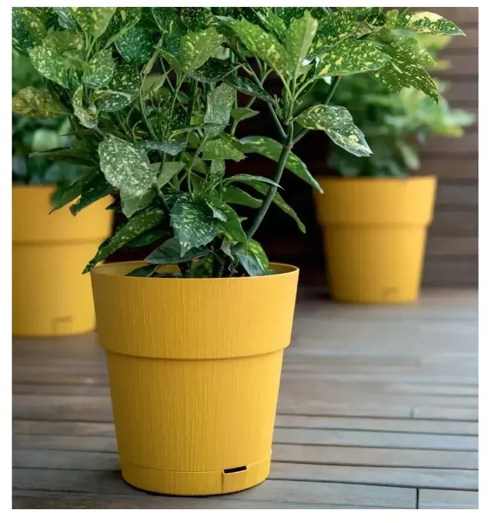 Stefanplast Gėlių vazonas su padėklu Ethica Ø25x25cm garstyčių geltonumo
