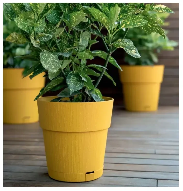 Stefanplast Gėlių vazonas su padėklu Ethica Ø15x15cm garstyčių geltonumo