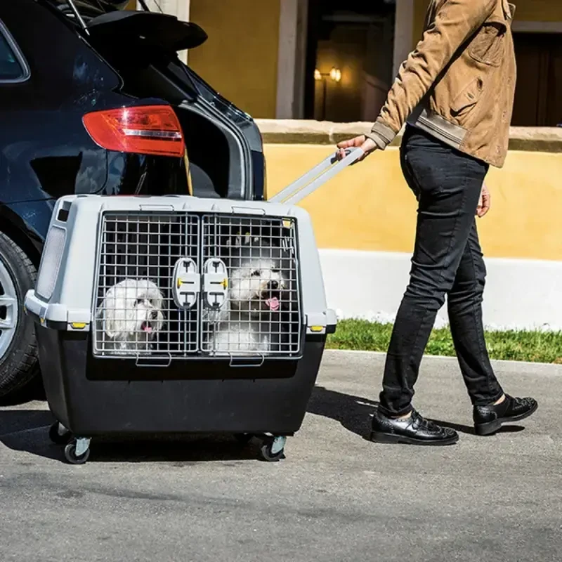 RECORD GULLIVER TOURING IATA 80 cm transportavimo dėžė su dubenėliu, metalinėmis grotelėmis su užraktu pilka/juoda