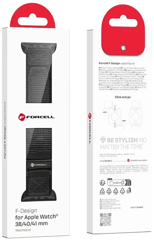 FORCELL F-DESIGN FA05 nylon apyrankė skirta Apple Watch 38 / 40 / 41 mm juodos spalvos