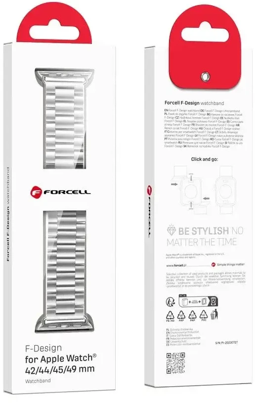 FORCELL F-DESIGN FA10 stainless steel apyrankė skirta Apple Watch 42 / 44 / 45 / 49 mm sidabro spalvos