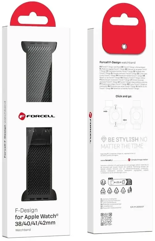 „Apple Watch“ dirželis Forcell F-Design FA11 plieno užsegimas 38/40/41 mm juodas