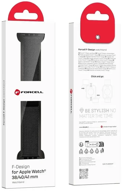 „Apple Watch“ dirželis Forcell F-Design FA14 magnetinis plienas 38/40/41 mm juodas