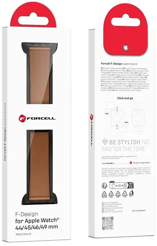 „Apple Watch“ dirželis Forcell F-Design FA21 magnetinis dirbtinės odos dirželis 42 / 44 / 45 / 49 mm rudas