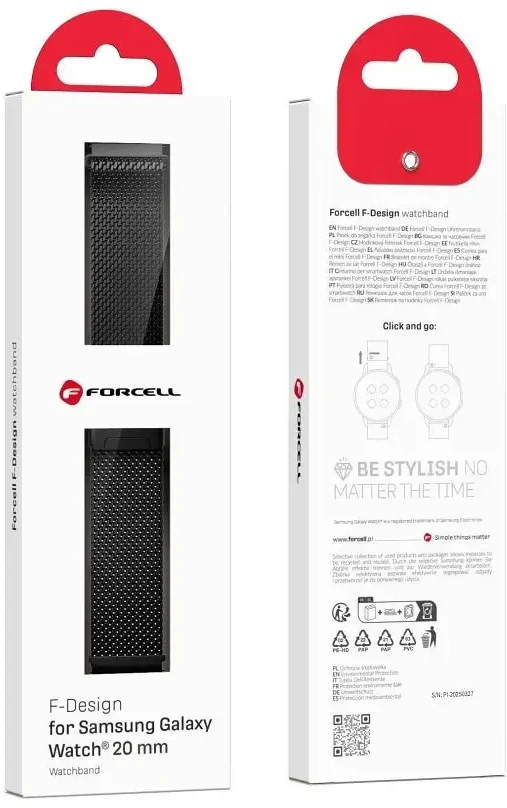 Dirželis „Samsung Galaxy Watch Forcell F-Design FS10“ magnetiniam plienui, 20 mm, juodas