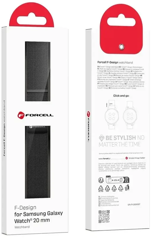 Dirželis „Samsung Galaxy Watch Forcell F-Design FS11“ magnetiniam plienui, 20 mm, juodas
