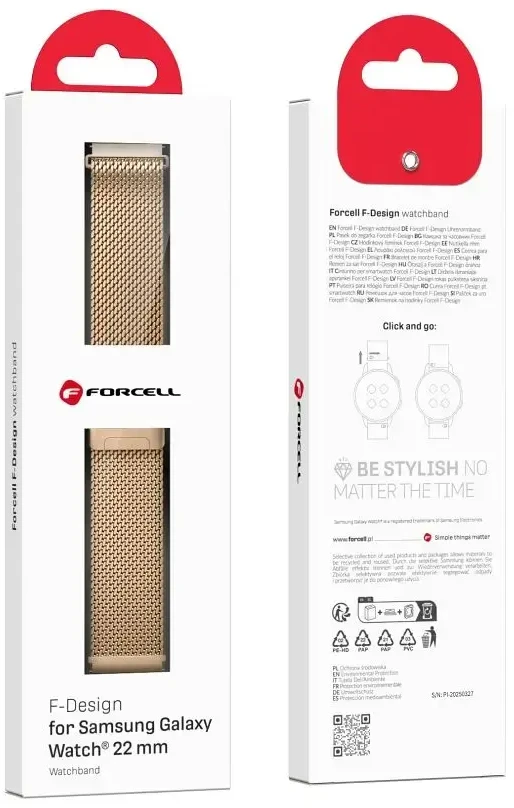 Dirželis, skirtas „Samsung Galaxy Watch Forcell F-Design FS10“ magnetiniam plienui, 22 mm, auksinis
