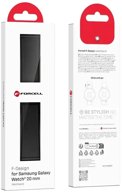 Forcell Magnetinis dirželis „Samsung Galaxy Watch ECCF3 F-Design FS20“ laikrodžiui, 20 mm, juodas, eko oda