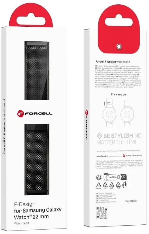 Dirželis, skirtas „Samsung Galaxy Watch Forcell F-Design FS10“, magnetinis, plieno, 22 mm, juodas