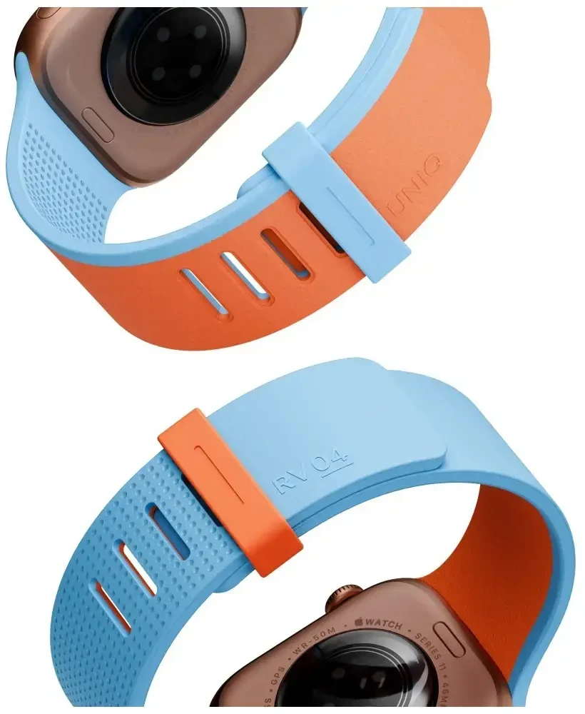 Dirželis UNIQ Revix IV Reversible Magnetic do Apple Watch Series 1/2/3/4/5/6/7/8/9/10/11/12SE/SE2/SE3 40/41/42mm oranžinė-mėlyna