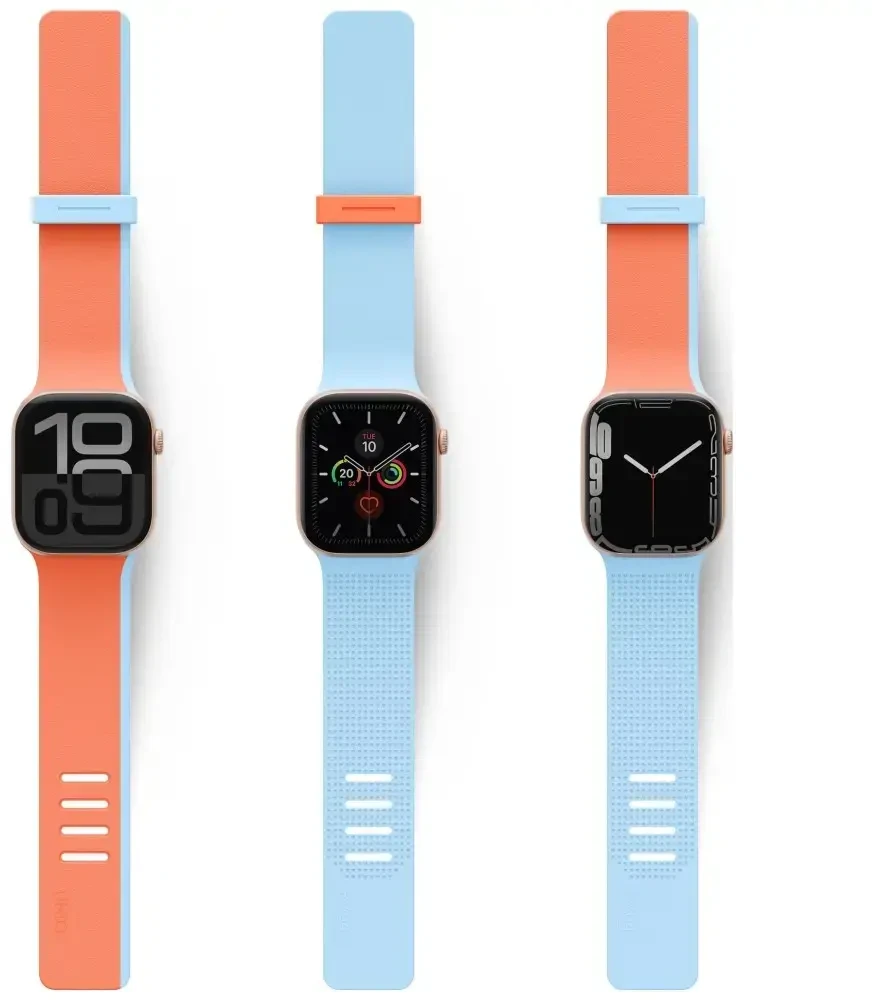 Dirželis UNIQ Revix IV Reversible Magnetic do Apple Watch Series 1/2/3/4/5/6/7/8/9/10/11/12SE/SE2/SE3 40/41/42mm oranžinė-mėlyna