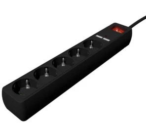 EnerGenie | Prailgintuvas su USB įkrovikliu, 5 lizdai, 1,5 m, Juodas | SPG5-U2-5-02