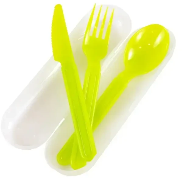 Style Cutlery set in a transparent box Foody assorted, transparent/mėlynas/žalias/pink
