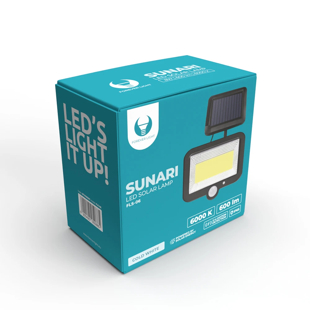 Plastrol SUNARI saulės lempa LED FLS-06 COB PIR 8W 600lm 6000K 1800mAh Li-Ion Forever Light