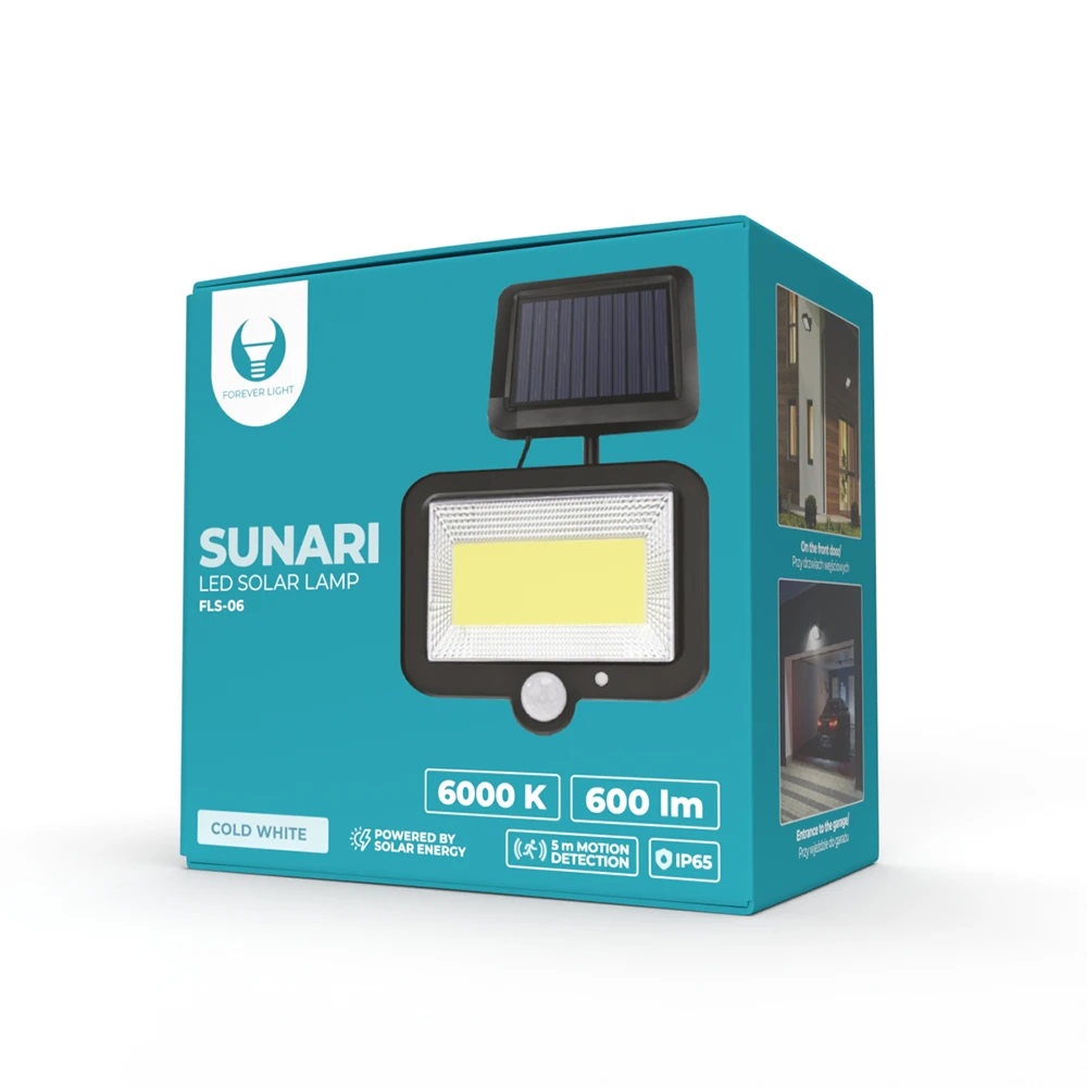 Plastrol SUNARI saulės lempa LED FLS-06 COB PIR 8W 600lm 6000K 1800mAh Li-Ion Forever Light