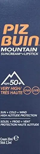 Piz Buin Mountain Range 2in1 SPF 50+ apsauginis veido kremas ir balzamas lūpoms viename, 20 ml