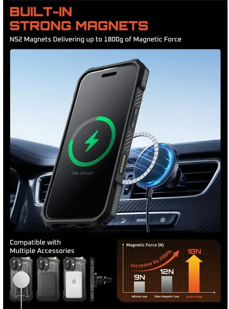 Supcase UB Grip Mag MagSafe dėklas skirtas Apple iPhone 17 – juodos spalvos