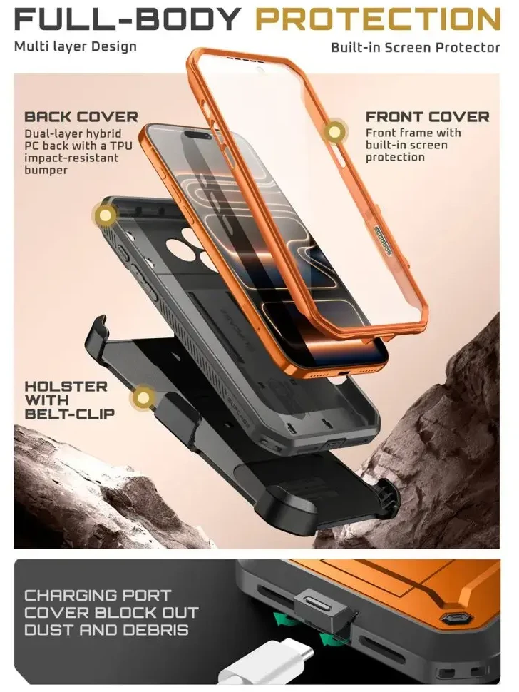 „Supcase Unicorn Beetle Pro“ dėklas, skirtas „iPhone 17 Pro Max“ – oranžinis