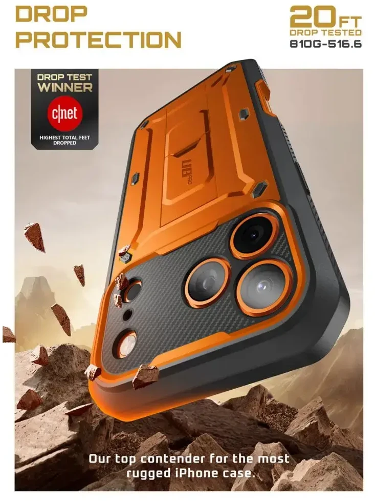 „Supcase Unicorn Beetle Pro“ dėklas, skirtas „iPhone 17 Pro Max“ – oranžinis