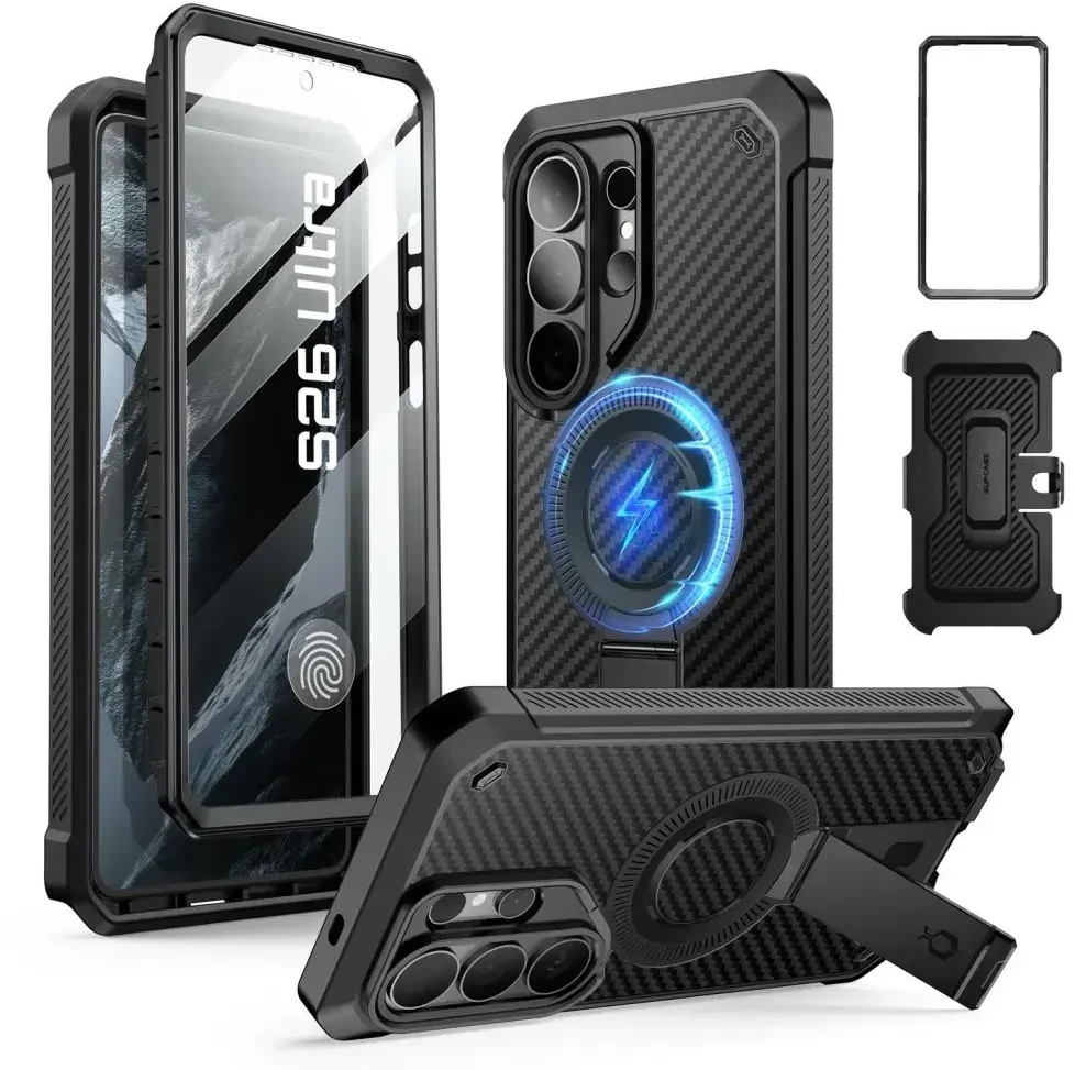Dėklas „SupCase Unicorn Beetle Pro MAG MagSafe 2“ komplektas, skirtas „Samsung Galaxy S26 Ultra“ su aramidiniu apvalkalu.