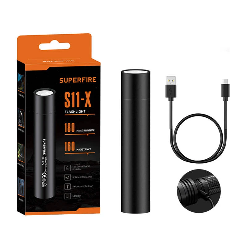 Mini žibintuvėlis Superfire S11-X 700lm USB Juodas