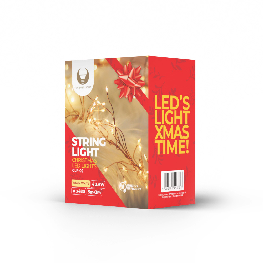 TelForceone String Light COPPER TWIG CLF-02 480LED šiltai balta 3m + 5m laidas Forever Light