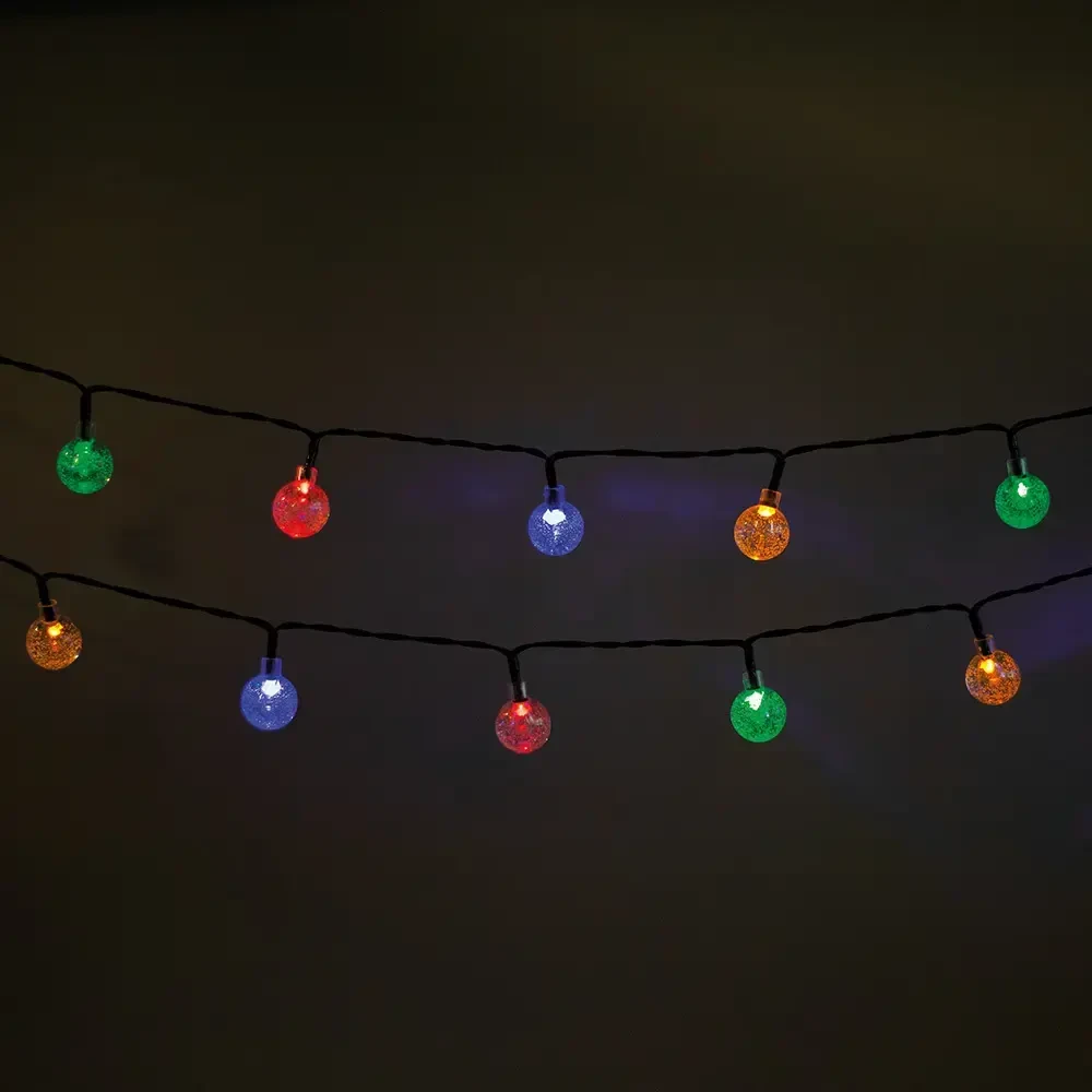 Šviesos stygos saulės LED KRISTOLINIAI KAMULIAI SCB61 6,5m 30 rutulių daugiaspalvė Forever Light