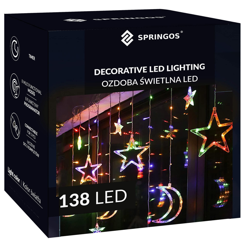 Šviesos užuolaida Springos 138 LED žvaigždės ir mėnuliai CL4135